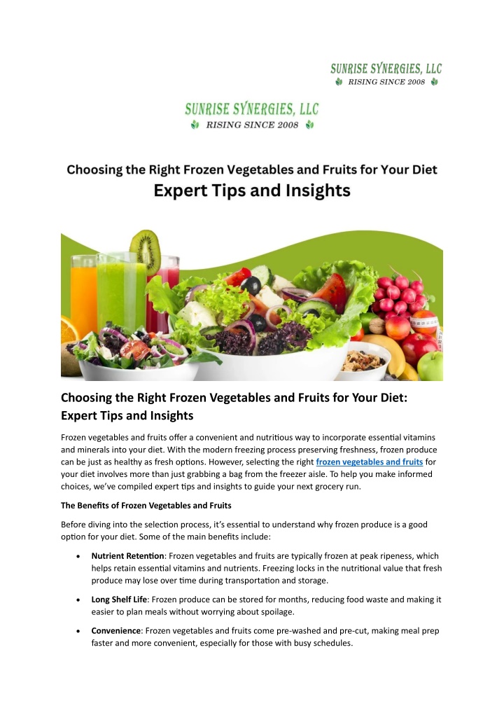 choosing the right frozen vegetables and fruits