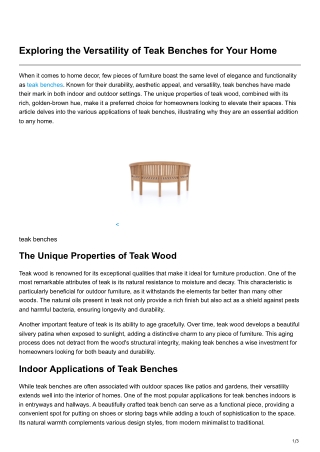 Exploring the Versatility of Teak Benches for Your Home