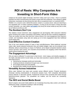 ROI of Reels- Why Companies Are Investing in Short-Form Video