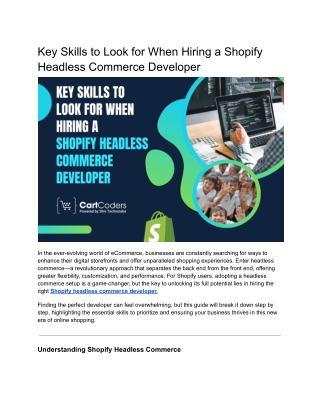 Key Skills to Look for When Hiring a Shopify Headless Commerce Developer