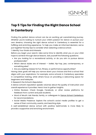 Top 5 Tips for Finding the Right Dance School in Canterbury