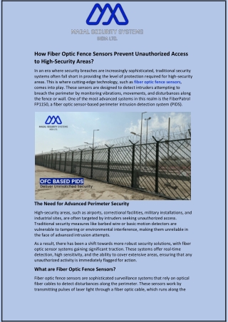 How Fiber Optic Fence Sensors Prevent Unauthorized Access to High-Security Areas