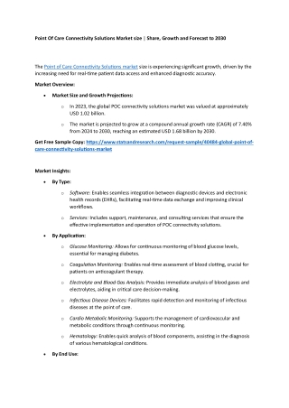 Point Of Care Connectivity Solutions Market Size, Share, Growth and Forecast to 2030