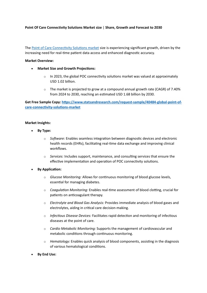 point of care connectivity solutions market size