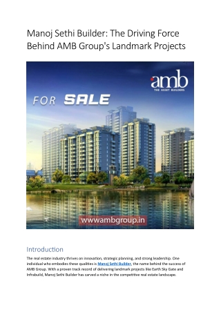 manoj sethi builder the driving force behind