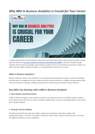 Why BBA in Business Analytics is Crucial for Your Career