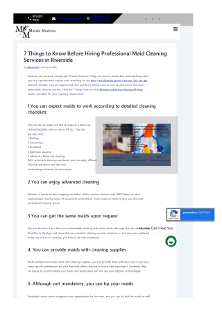 7 Things to Know Before Hiring Professional Maid Cleaning Services in Riverside