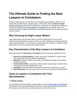 The Ultimate Guide to Finding the Best Lawyers in Coimbatore