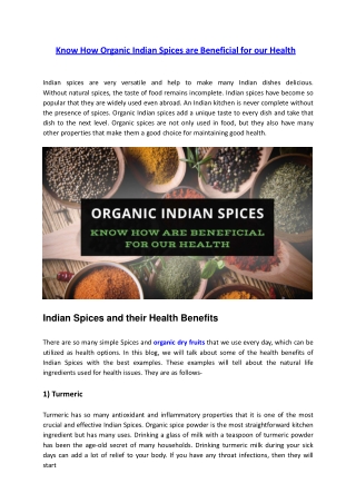 Know How Organic Indian Spices are Beneficial for our Health