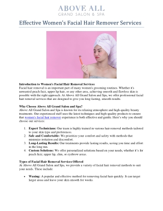 Effective Women's Facial Hair Remover Services