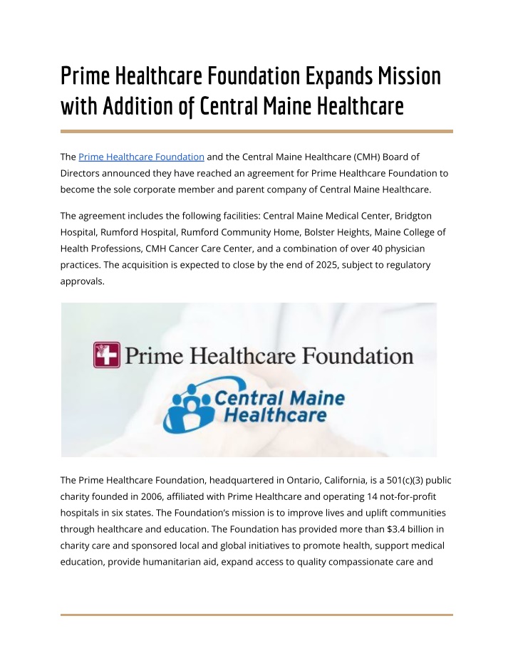 prime healthcare foundation expands mission with