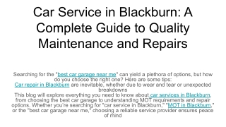 car service in blackburn a complete guide