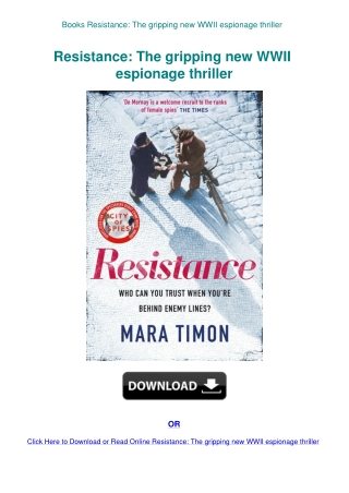 Books Resistance The gripping new WWII espionage thriller