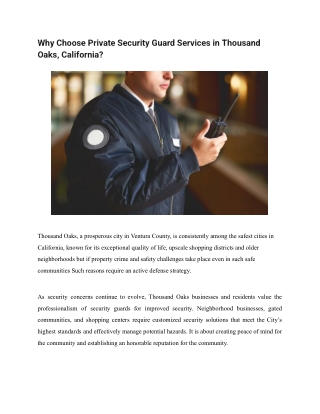 Why Choose Private Security Guard Services in Thousand Oaks, California