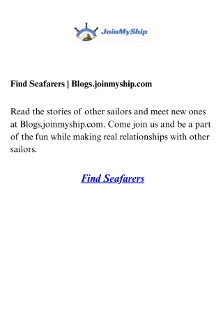Find Seafarers | Blogs.joinmyship.com