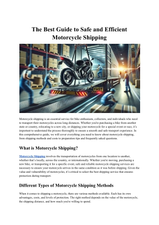 The Best Guide to Safe and Efficient Motorcycle Shipping