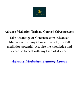 Advance Mediation Training Course | Cdrcentre.com