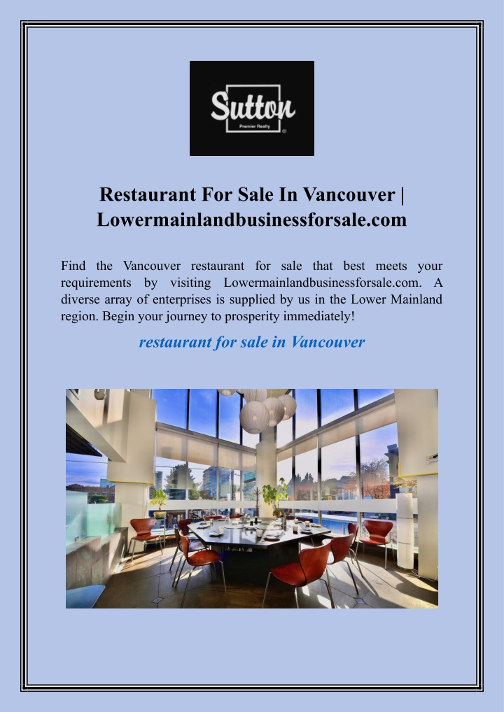 restaurant for sale in vancouver