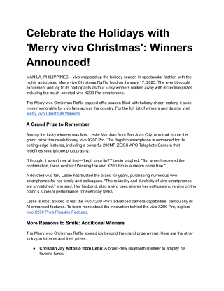Celebrate the Holidays with 'Merry vivo Christmas'_ Winners Announced