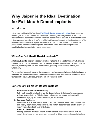 Why Jaipur is the Ideal Destination for Full Mouth Dental Implants