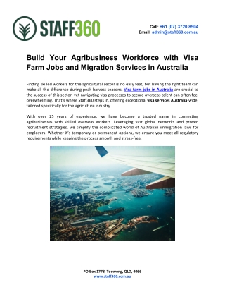 Build Your Agribusiness Workforce with Visa Farm Jobs and Migration Services in Australia