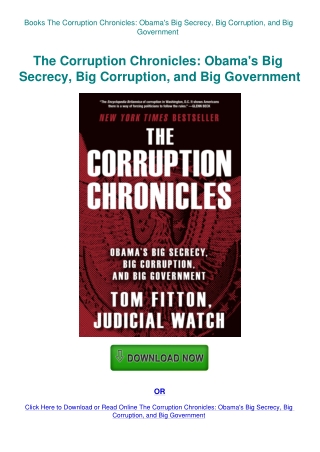 Books The Corruption Chronicles Obama's Big Secrecy  Big Corruption  and Big Government