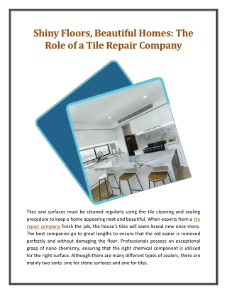 Shiny Floors, Beautiful Homes The Role of a Tile Repair Company