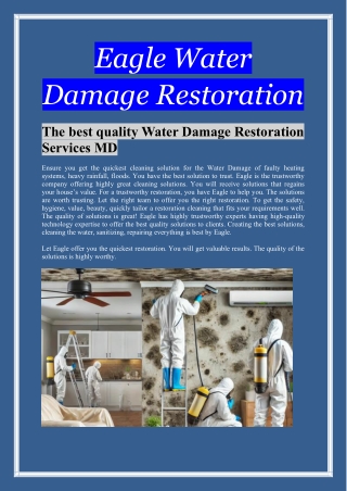 The best quality Water Damage Restoration Services MD