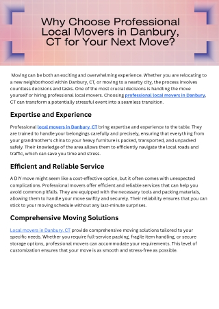 why choose professional local movers in danbury