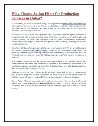 Why Choose Action Filmz for Production Services in Dubai