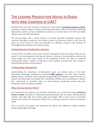 The Leading Production House in Dubai with Arri Cameras in UAE