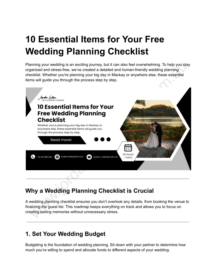 10 essential items for your free wedding planning