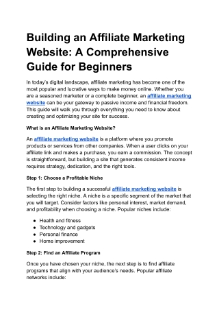 Building an Affiliate Marketing Website:  A Comprehensive Guide for Beginners