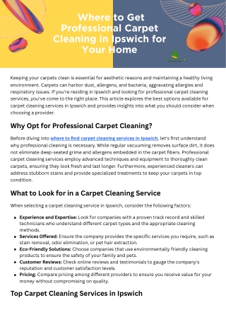 Where to Get Professional Carpet Cleaning in Ipswich for Your Home