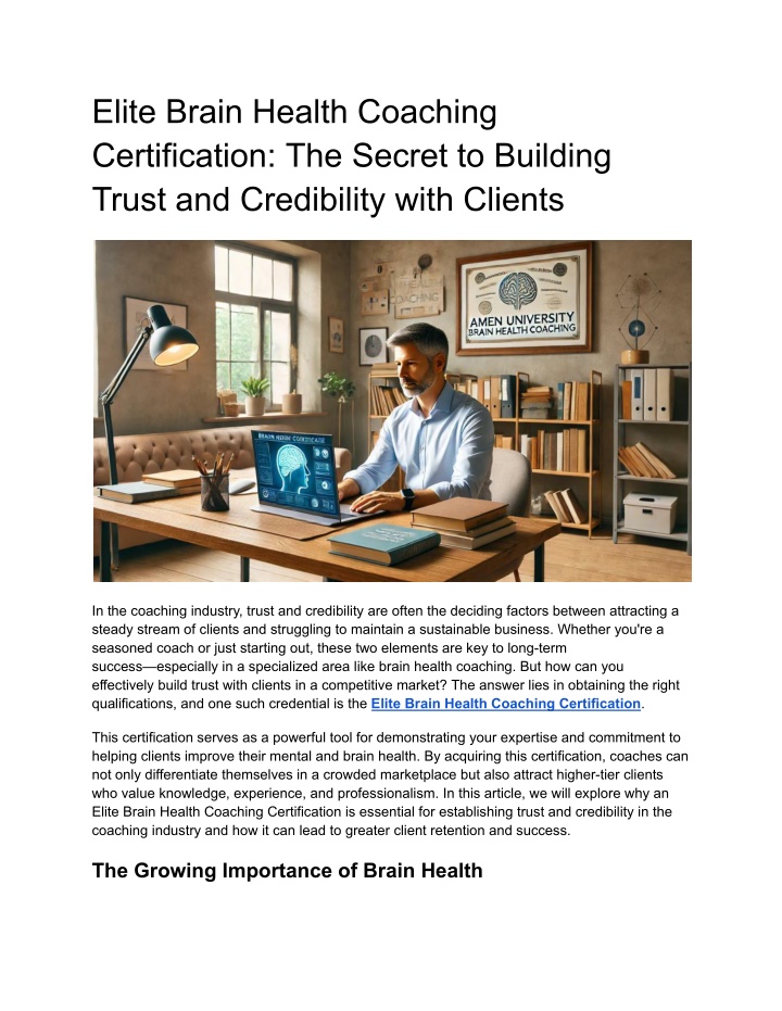 elite brain health coaching certification