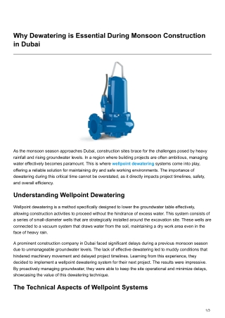 Why Dewatering is Essential During Monsoon Construction in Dubai