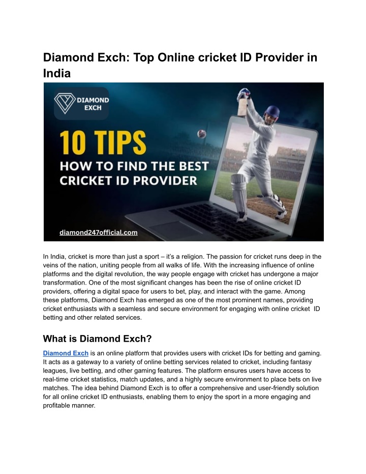 diamond exch top online cricket id provider