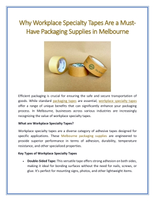 Why Workplace Specialty Tapes Are a Must-Have Packaging Supplies in Melbourne