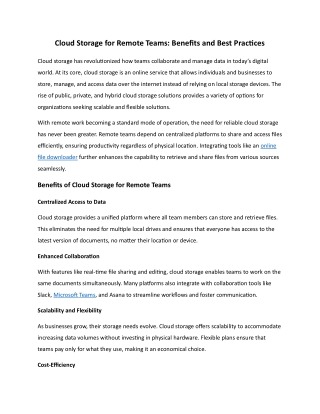 Cloud Storage for Remote Teams - Benefits and Best Practices