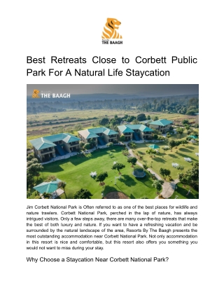 Best Retreats Close to Corbett Public Park For A Natural Life Staycation