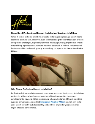 Benefits of Professional Faucet Installation Services in Milton