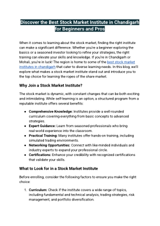 Discover the Best Stock Market Institute in Chandigarh for Beginners and Pros