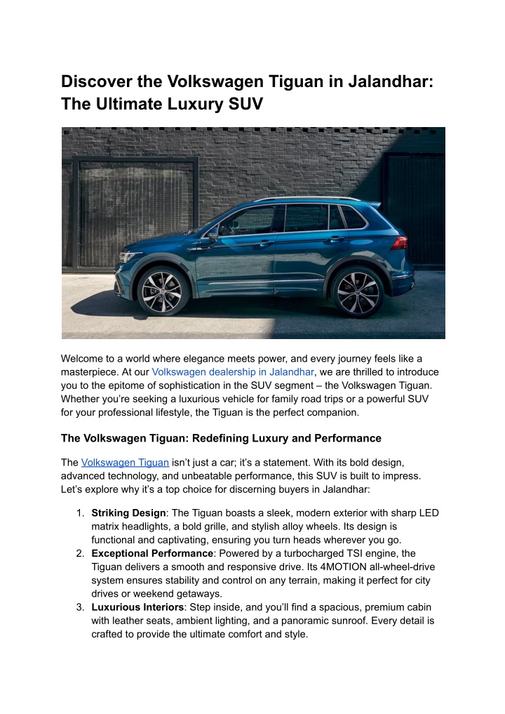 discover the volkswagen tiguan in jalandhar