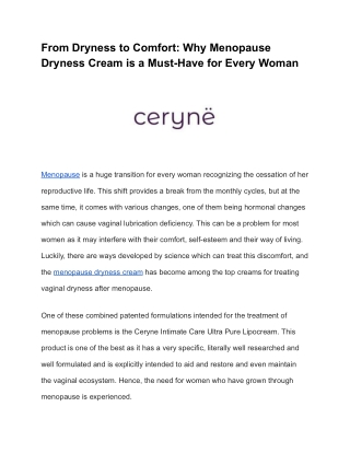 From Dryness to Comfort_ Why Menopause Dryness Cream is a Must-Have for Every Woman