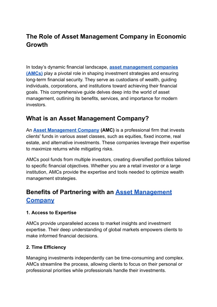 the role of asset management company in economic