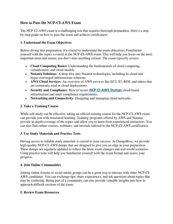 how to pass the ncp ci aws exam