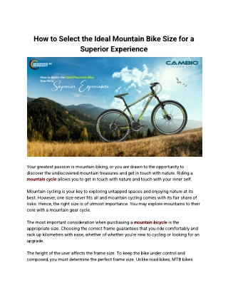 How to Select the Ideal Mountain Bike Size for a Superior Experience