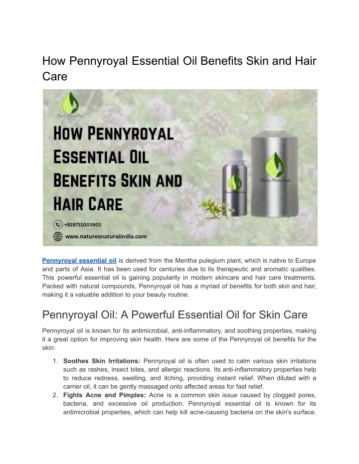 how pennyroyal essential oil benefits skin