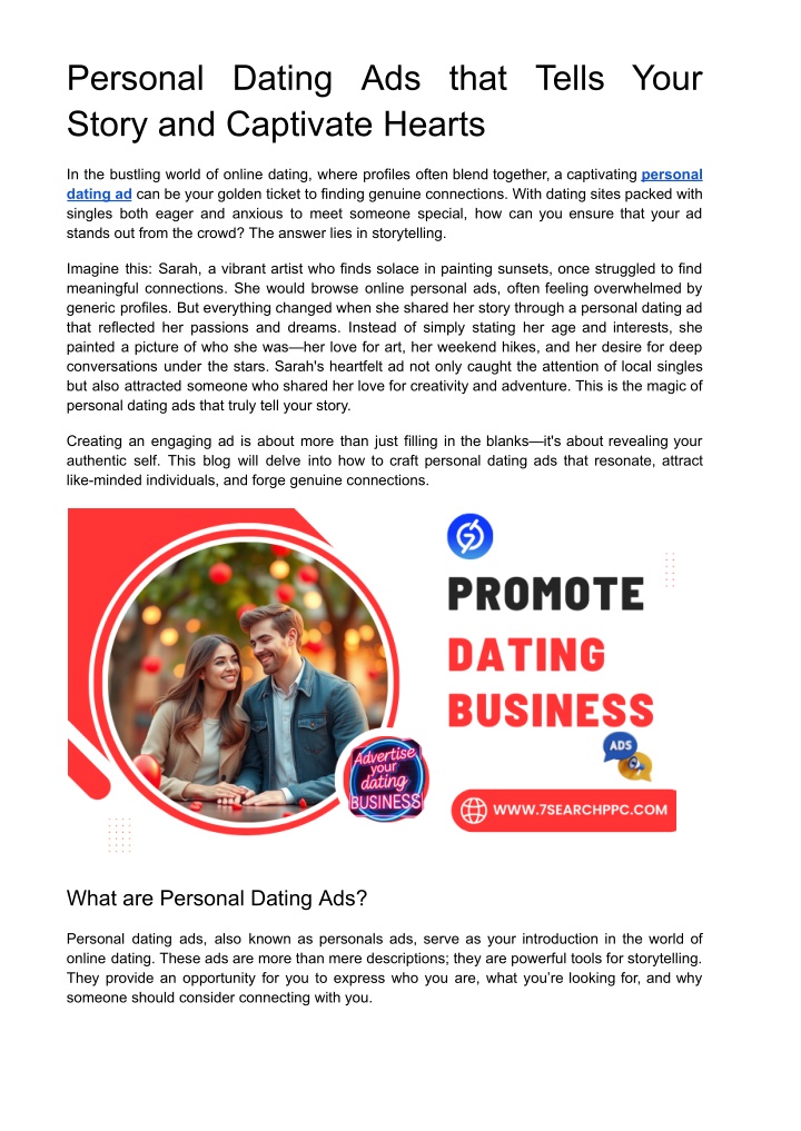 personal dating ads that tells your story