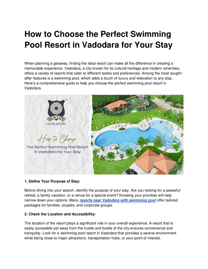 how to choose the perfect swimming pool resort